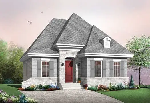 European house plans 5-171 - front exterior, 946 sq ft, 2 bed, 1 bath house plans | Monster House Plans