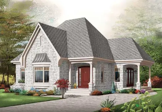 European house plans 5-173 - front exterior, 1,134 sq ft, 1 bed, 1 bath house plans | Monster House Plans