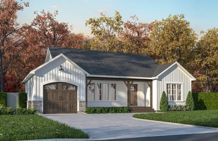 Traditional house plans 5-185 - front exterior, 1,018 sq ft, 2 bed, 1 bath house plans | Monster House Plans
