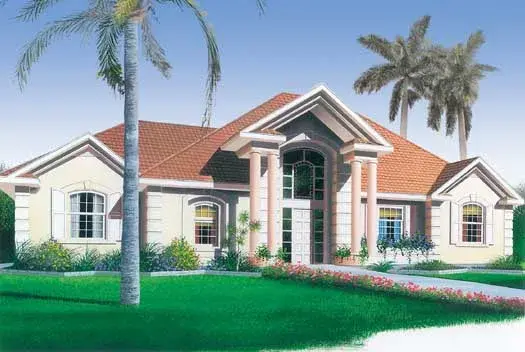 Mediterranean house plans 5-186 - front exterior, 1,736 sq ft, 3 bed, 2 bath house plans | Monster House Plans