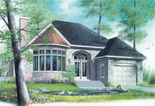 European house plans 5-187 - front exterior, 1,231 sq ft, 1 bed, 1 bath house plans | Monster House Plans