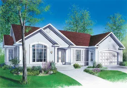 European house plans 5-191 - front exterior, 1,494 sq ft, 3 bed, 1 bath house plans | Monster House Plans