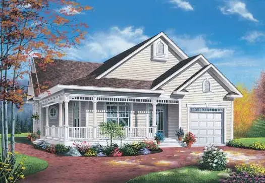 Country house plans 5-198 - front exterior, 1,124 sq ft, 2 bed, 1 bath house plans | Monster House Plans