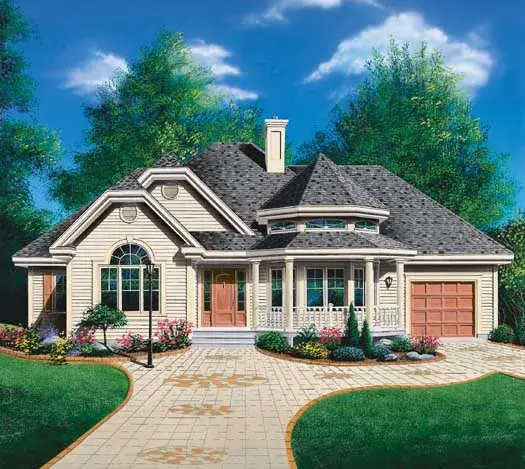 Traditional house plans 5-201 - front exterior, 1,370 sq ft, 3 bed, 1 bath house plans | Monster House Plans