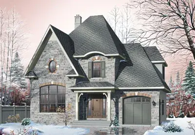 European house plans 5-302 - front exterior, 1,721 sq ft, 3 bed, 1 bath house plans | Monster House Plans