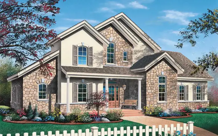 French Country house plans 5-321 - front exterior, 2,111 sq ft, 3 bed, 2 bath house plans | Monster House Plans