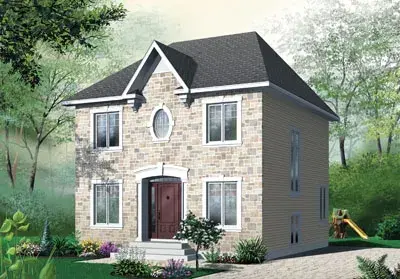 European house plans 5-356 - front exterior, 1,500 sq ft, 3 bed, 1 bath house plans | Monster House Plans