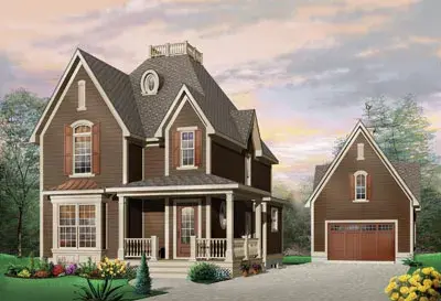 Farmhouse house plans 5-361 - front exterior, 1,603 sq ft, 3 bed, 1 bath house plans | Monster House Plans
