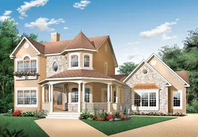 Country house plans 5-443 - front exterior, 1,936 sq ft, 3 bed, 2 bath house plans | Monster House Plans