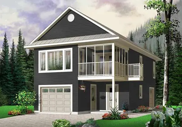 Traditional house plans 5-466 - front exterior, 1,080 sq ft, 2 bed, 1 bath house plans | Monster House Plans
