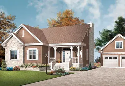 Country house plans 5-535 - front exterior, 1,498 sq ft, 3 bed, 1 bath house plans | Monster House Plans