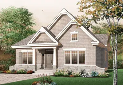 Cottage house plans 5-538 - front exterior, 1,490 sq ft, 3 bed, 1 bath house plans | Monster House Plans