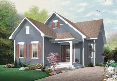 Traditional house plans 5-544 - front exterior, 1,207 sq ft, 2 bed, 1 bath house plans | Monster House Plans