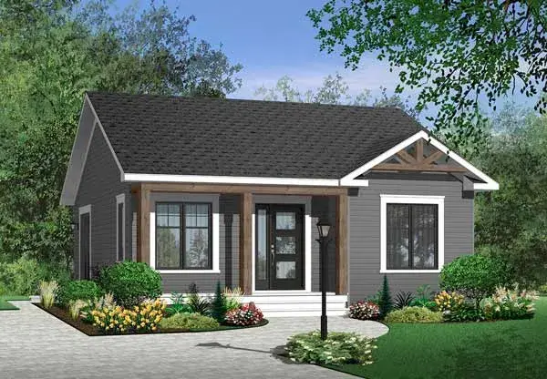 Traditional house plans 5-547 - front exterior, 835 sq ft, 2 bed, 1 bath house plans | Monster House Plans
