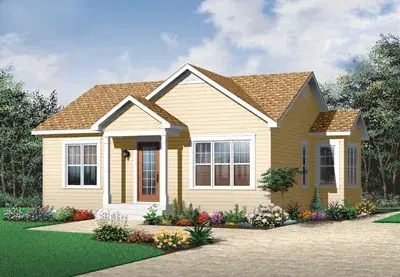 Traditional house plans 5-548 - front exterior, 880 sq ft, 2 bed, 1 bath house plans | Monster House Plans