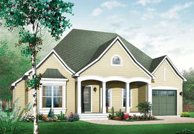 Country house plans 5-566 - front exterior, 1,423 sq ft, 2 bed, 1 bath house plans | Monster House Plans