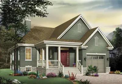 Country house plans 5-569 - front exterior, 1,281 sq ft, 2 bed, 1 bath house plans | Monster House Plans