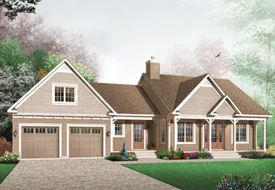 Traditional house plans 5-570 - front exterior, 1,073 sq ft, 2 bed, 1 bath house plans | Monster House Plans