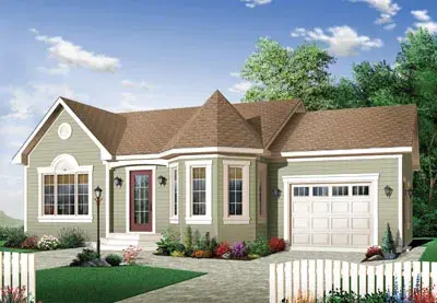 Country house plans 5-571 - front exterior, 976 sq ft, 2 bed, 1 bath house plans | Monster House Plans