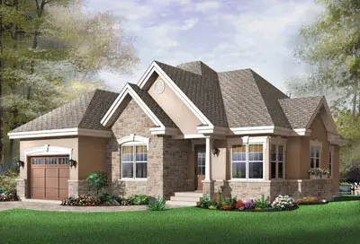 Traditional house plans 5-572 - front exterior, 1,355 sq ft, 2 bed, 1 bath house plans | Monster House Plans