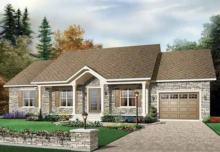 Country house plans 5-579 - front exterior, 1,350 sq ft, 3 bed, 1 bath house plans | Monster House Plans