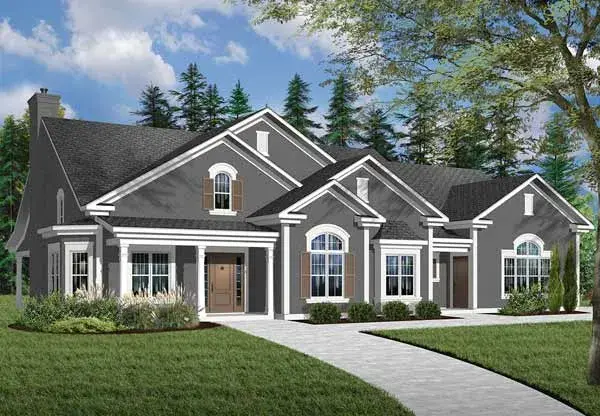 Sunbelt house plans 5-584 - front exterior, 2,250 sq ft, 3 bed, 2 bath house plans | Monster House Plans