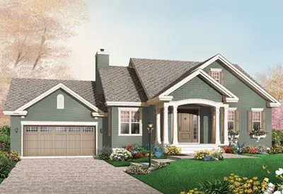 Traditional house plans 5-586 - front exterior, 1,197 sq ft, 2 bed, 1 bath house plans | Monster House Plans