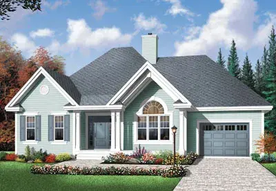 Traditional house plans 5-592 - front exterior, 1,186 sq ft, 2 bed, 1 bath house plans | Monster House Plans