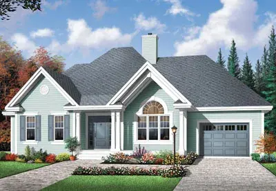 Traditional house plans 5-593 - front exterior, 1,373 sq ft, 3 bed, 1 bath house plans | Monster House Plans