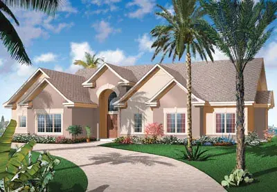 Sunbelt house plans 5-594 - front exterior, 2,225 sq ft, 3 bed, 2 bath house plans | Monster House Plans