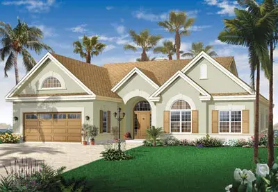 Sunbelt house plans 5-596 - front exterior, 1,816 sq ft, 3 bed, 2 bath house plans | Monster House Plans