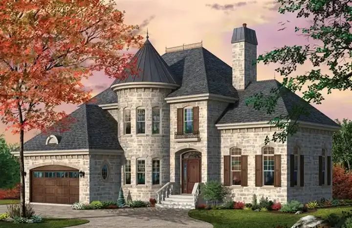 European house plans 5-627 - front exterior, 2,310 sq ft, 3 bed, 2 bath house plans | Monster House Plans