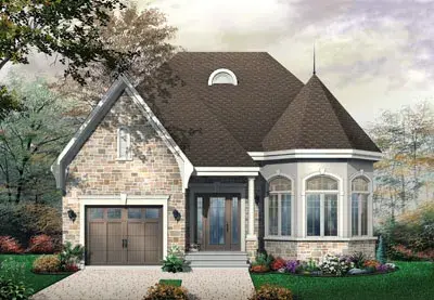 European house plans 5-631 - front exterior, 1,246 sq ft, 2 bed, 1 bath house plans | Monster House Plans