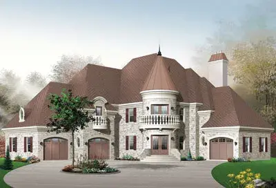 European house plans 5-636 - front exterior, 3,899 sq ft, 3 bed, 2 bath house plans | Monster House Plans