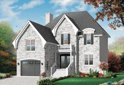 European house plans 5-659 - front exterior, 1,760 sq ft, 3 bed, 2 bath house plans | Monster House Plans