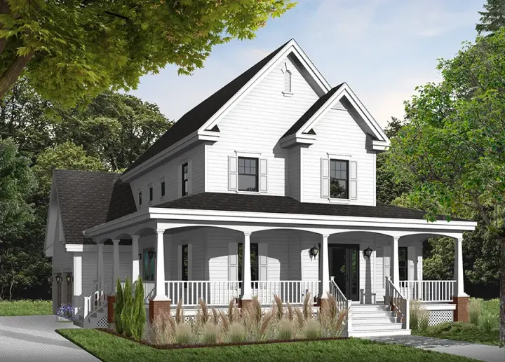 Farmhouse house plans 5-699 - front exterior, 2,008 sq ft, 3 bed, 2 bath house plans | Monster House Plans