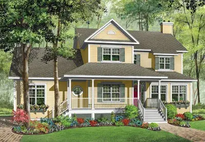 Farmhouse house plans 5-700 - front exterior, 2,329 sq ft, 3 bed, 2 bath house plans | Monster House Plans