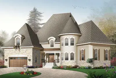 European house plans 5-712 - front exterior, 3,649 sq ft, 4 bed, 2 bath house plans | Monster House Plans