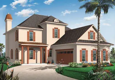 Sunbelt house plans 5-726 - front exterior, 2,427 sq ft, 3 bed, 2 bath house plans | Monster House Plans