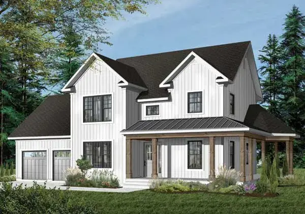 Modern Farmhouse house plans 5-732 - front exterior, 1,740 sq ft, 3 bed, 2 bath house plans | Monster House Plans
