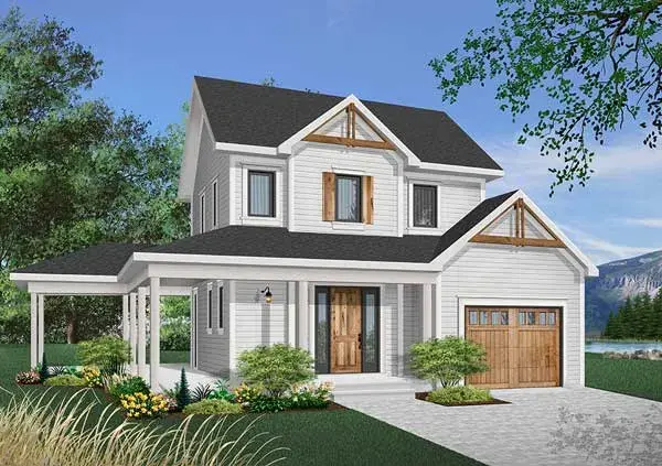 Farmhouse house plans 5-737 - front exterior, 1,810 sq ft, 2 bed, 1 bath house plans | Monster House Plans