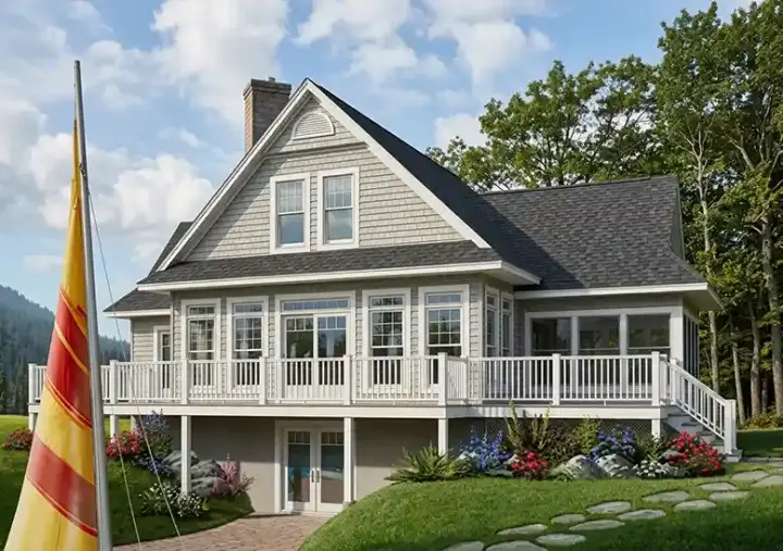 Coastal house plans 5-745 - front exterior, 1,832 sq ft, 3 bed, 2 bath house plans | Monster House Plans