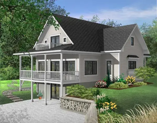 Waterfront house plans 5-749 - front exterior, 2,393 sq ft, 3 bed, 3 bath house plans | Monster House Plans