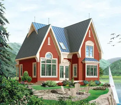 European house plans 5-750 - front exterior, 1,498 sq ft, 3 bed, 2 bath house plans | Monster House Plans