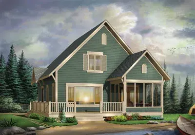 Country house plans 5-758 - front exterior, 1,381 sq ft, 3 bed, 1 bath house plans | Monster House Plans