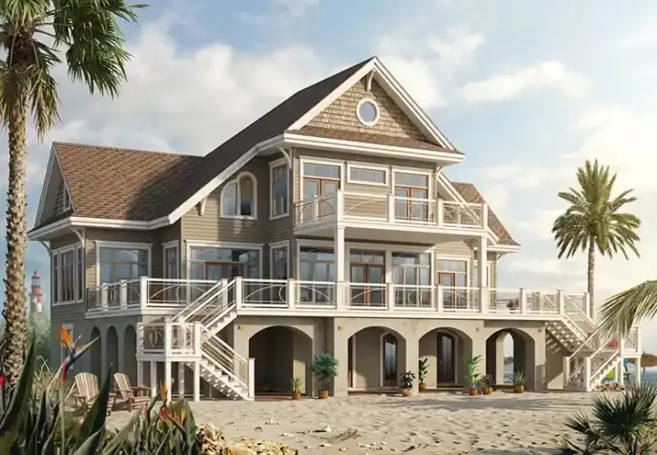 Coastal house plans 5-768 - front exterior, 4,959 sq ft, 4 bed, 3 bath house plans | Monster House Plans