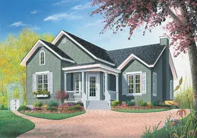 Country house plans 5-786 - front exterior, 1,006 sq ft, 2 bed, 1 bath house plans | Monster House Plans