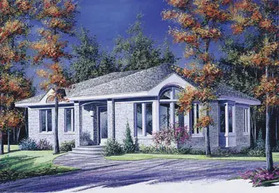 Contemporary house plans 5-787 - front exterior, 1,308 sq ft, 3 bed, 1 bath house plans | Monster House Plans