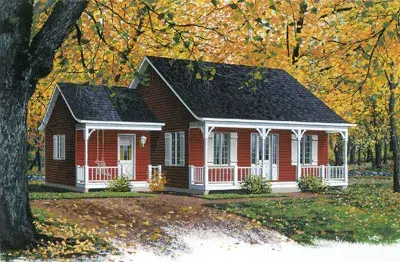 Country house plans 5-796 - front exterior, 946 sq ft, 2 bed, 1 bath house plans | Monster House Plans