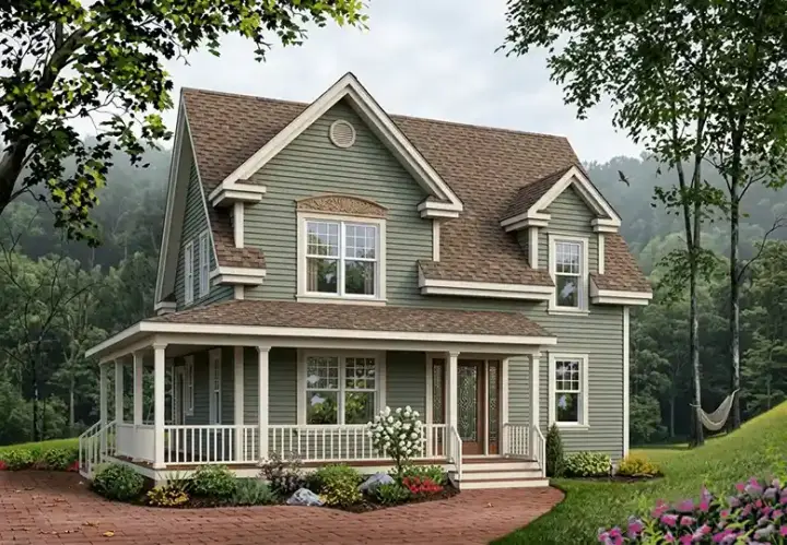Farmhouse house plans 5-802 - front exterior, 1,700 sq ft, 3 bed, 1 bath house plans | Monster House Plans